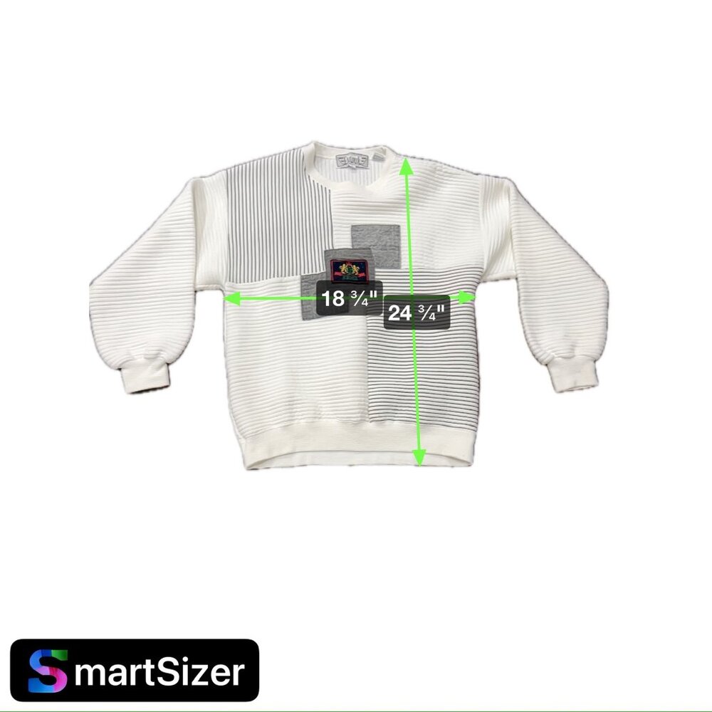 Vintage Riccardo Patchwork Ribbed Crewneck Sweater White Gray Color Block Sz Lar - Picture 8 of 9